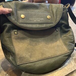 Marc Jacobs Olive and Tan Leather Shoulder Bag with gold accents